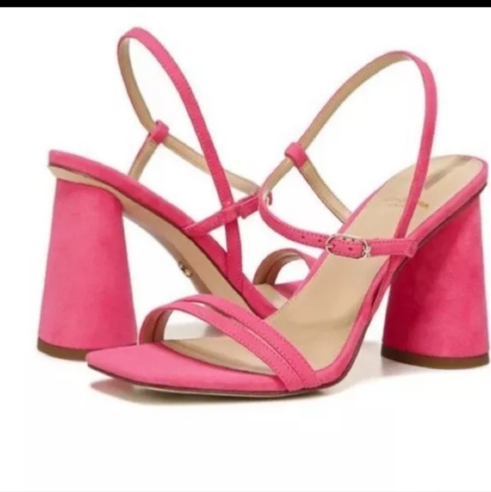 Sam Edelman Kit Slingback Dahlia Pink Suede Block Heel Sandal - Picture 6 of 6